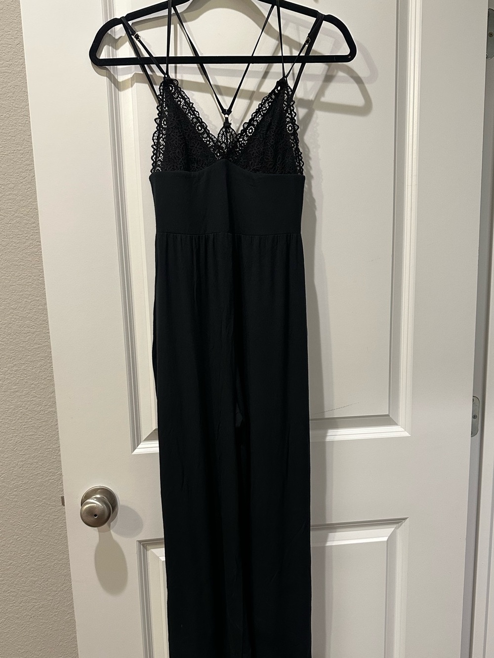 Victoria's Secret Black Crochet Lace-Trim Spaghetti Strap Jumpsuit